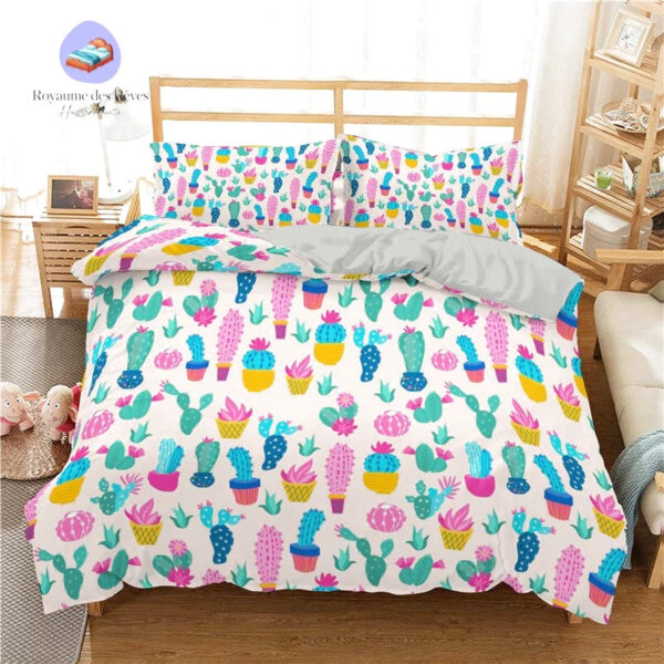 housse de couette motif cactus multicolore