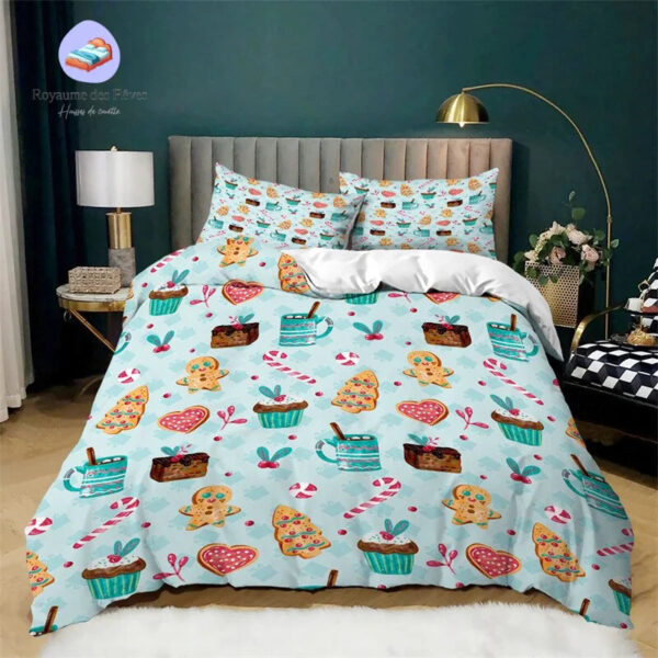 motifs de confiseries de Noel sur une housse de couette