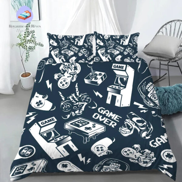 housse de couette Gamer Noir et Blanc