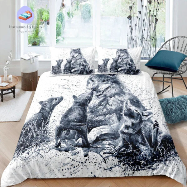 housse de couette Loup Noir et Blanche