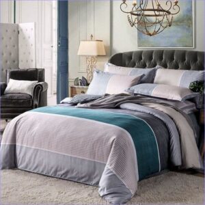 housse de couette bleu canard et gris