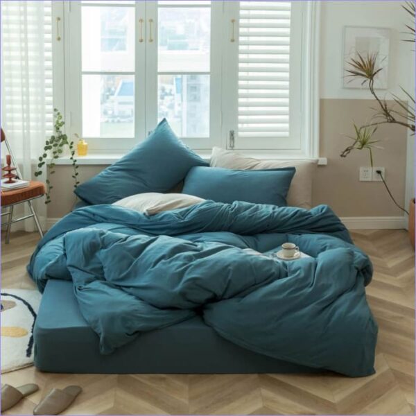 Housse de Couette Bleu Canard uni