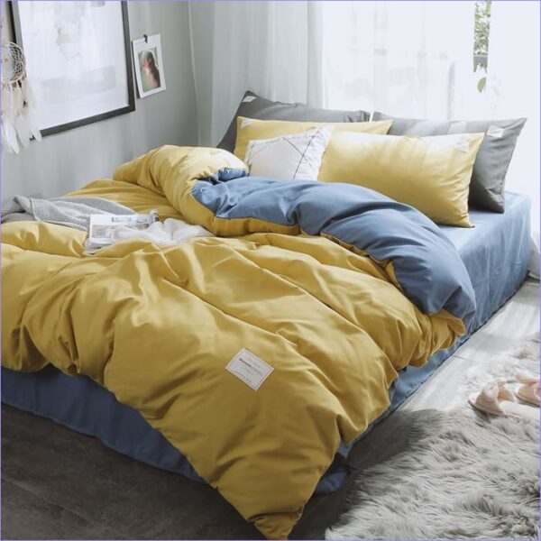 housse de couette bleue et jaune