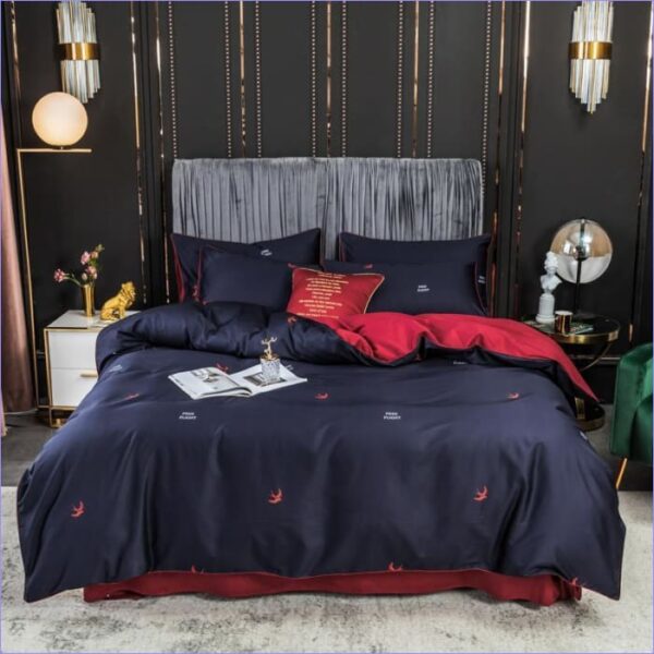 housse de couette bleue rouge