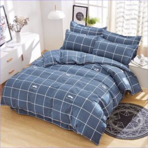 housse de couette carreaux bleus moustache