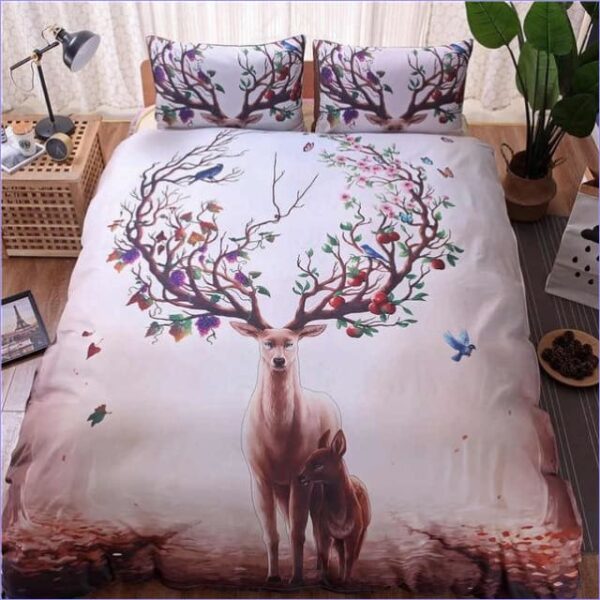 housse de couette cerf fleuri