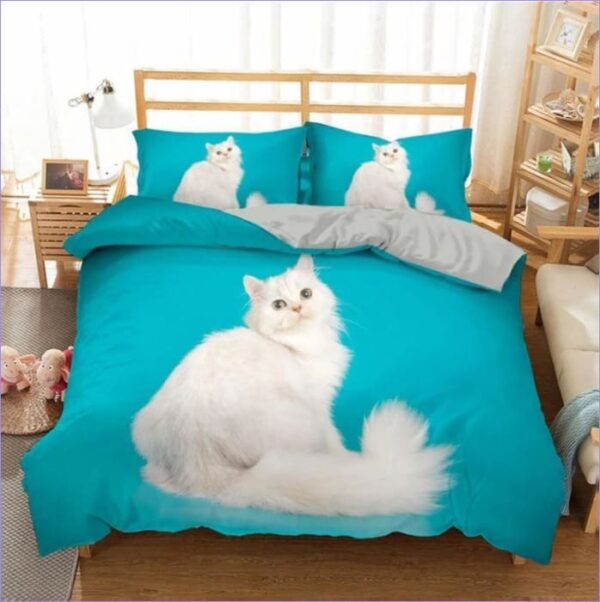 housse de couette avec motif chat bleu ciel