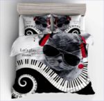 housse de couette chat pianiste