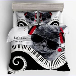 housse de couette chat pianiste