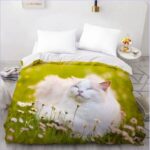 Housse de couette avec motifs de chat et pissenlits