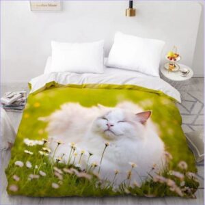 Housse de couette avec motifs de chat et pissenlits