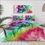 housse de couette chat arc-en-ciel