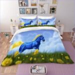 housse de couette cheval bleu et jaune