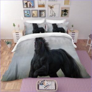 housse de couette cheval de course noir