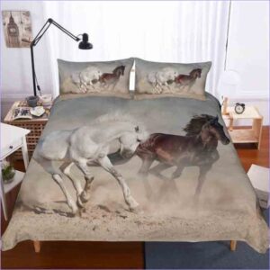 housse de couette chevaux blancs et marrons