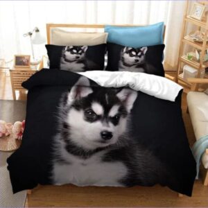 housse de couette motif chiot noir et blanc