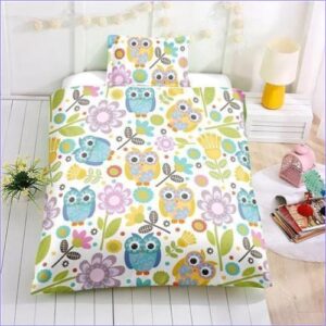 housse de couette enfant hiboux et fleurs