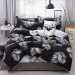 housse de couette design feuillage noir et blanc