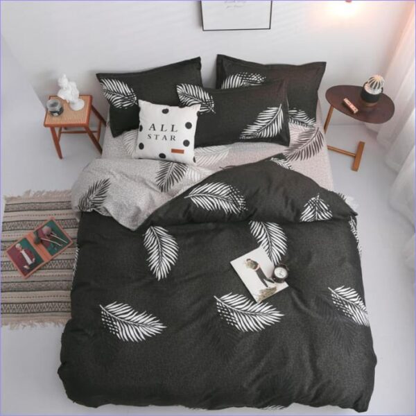 housse de couette feuille noire et blanche