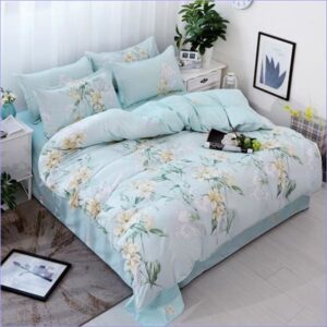 housse de couette fleurie bleue