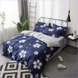 housse de couette fleurie bleue réversible