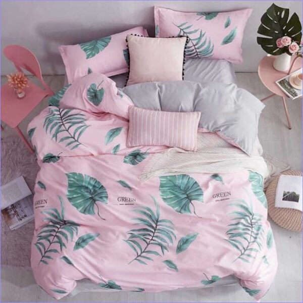 housse de couette fleurie feuilles et rose