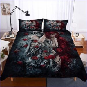 housse de couette gothique squelette roses