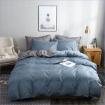 housse de couette grise et bleue