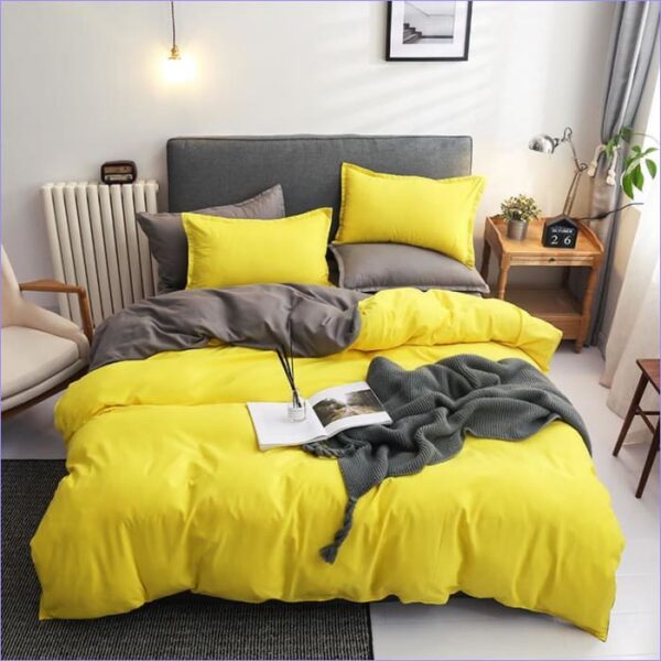 housse de couette grise et jaune