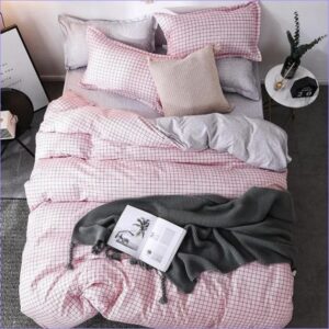 housse de couette grise et rose
