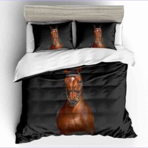 Housse de couette avec cheval sur fond noir