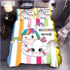 housse de couette licorne arc en ciel et nuage