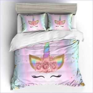 housse de couette licorne arc en ciel