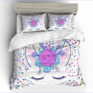 Housse de Couette Licorne Fille corne fleurie