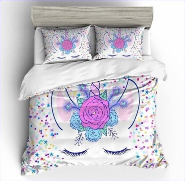 Housse de Couette Licorne Fille corne fleurie