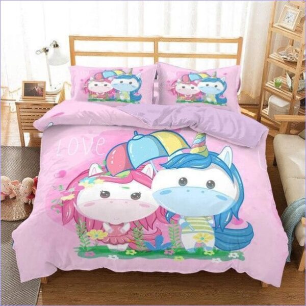 housse de couette licorne rose