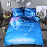 housse de couette licorne fleurie bleue