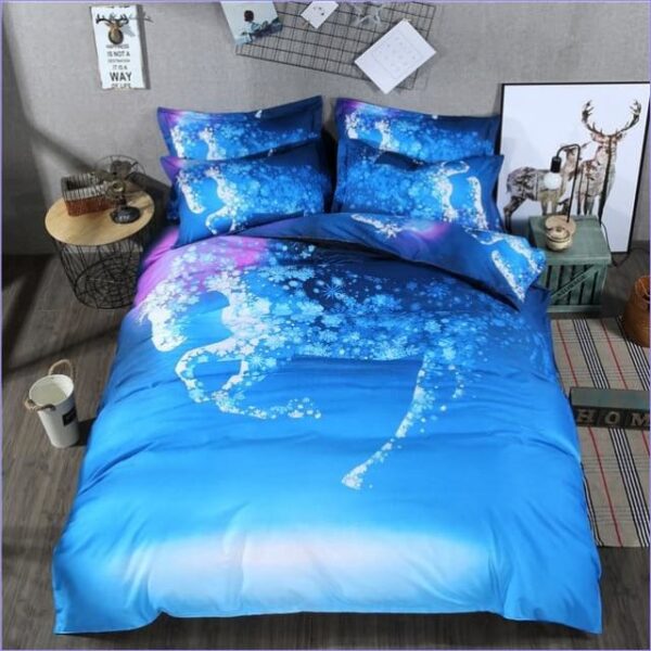 housse de couette licorne fleurie bleue