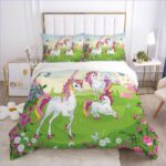 housse de couette licorne jardin arc en ciel