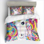 housse de couette licorne portrait arc en ciel