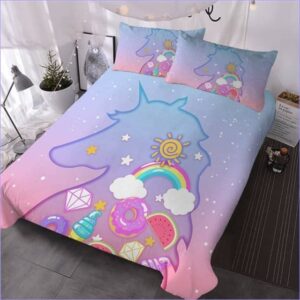 Housse de Couette Licorne silhouette et arc en ciel