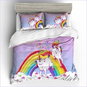 housse de couette licornes arc en ciel