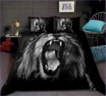 housse de couette lion rugissant noir et blanc