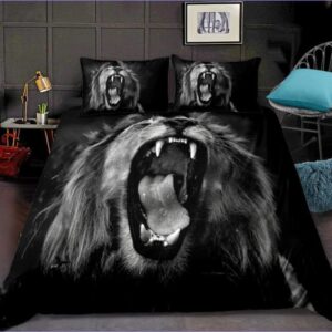 housse de couette lion rugissant noir et blanc