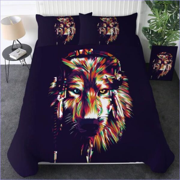 housse de couette loup art indien
