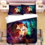 housse de couette avec loup et aurore boréale
