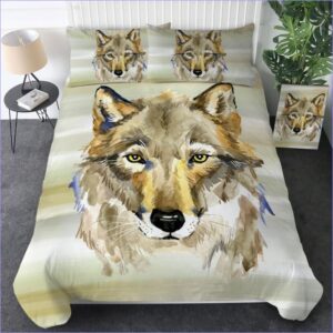 housse de couette loup beige