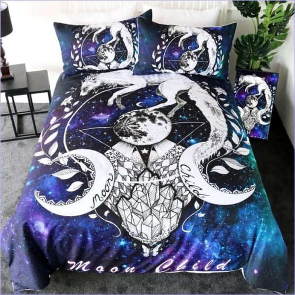 housse de couette loup galaxie