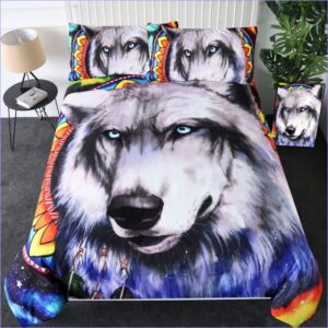 Housse de couette loup indien galaxie