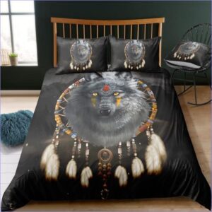 housse de couette loup noir capteur de rêves